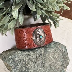 Handmade Sterling Silver Concho Leather Cuff – 7.5”